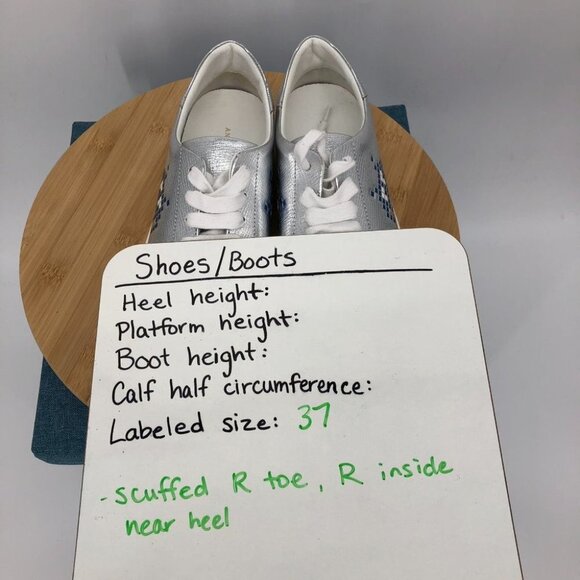 Anya Hindmarch Space Invaders Silver Metallic Leather tennis sneakers size 37 - Picture 15 of 16